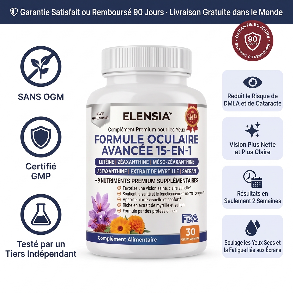 ELENSIA garantie satisfait ou rembourse 90 jours